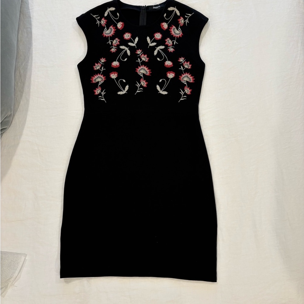 Desigual Black Dress with Pink and Cream Floral Embroidery